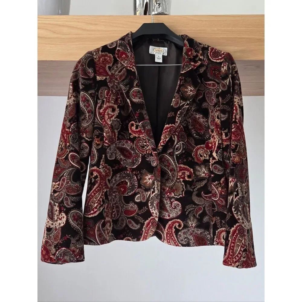 (NWT) Talbots Velvet Paisley Blazer Burgundy Black Vintage Inspired Jacket